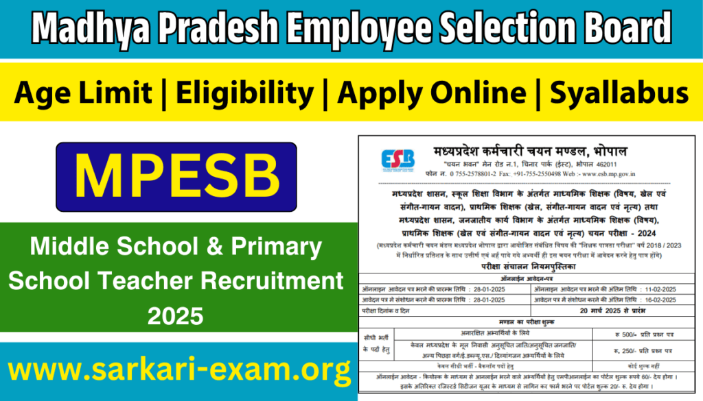 MPESB Middle & Primary School Teacher Recruitment 2025
