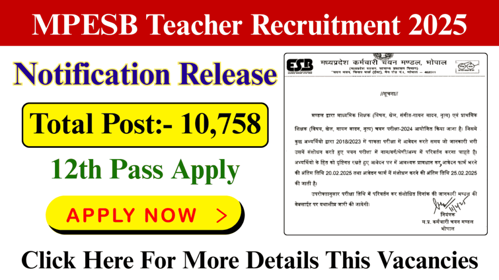 MPESB Primary School Teacher Recruitment 2025: Apply Now For 10,785 ...